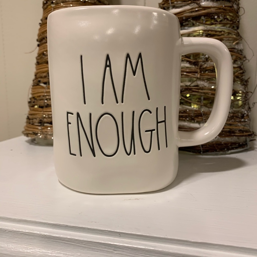 Rae Dunn I AM ENOUGH mug white/blue NEW